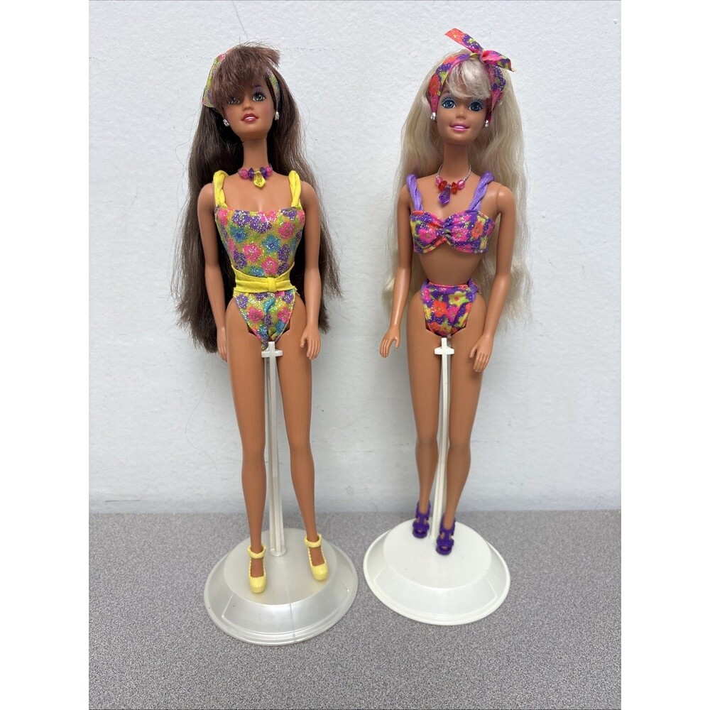 Vintage Mattel Lot Of 2 Glitter Beach Dolls W/Original Swimsuit, Barbie & Teresa